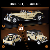 Briques de construction de véhicules rétro 3-en-1, modèle de roadster vintage et de camionnette tout-terrain, jouet DIY, modèle de voiture de collection