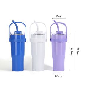 Bouteille d'eau de voyage en acier inoxydable 304 de grande capacité 40 oz, isotherme à double paroi, avec paille et poignée, classique pour boissons chaudes 6-12 - Product Image 4