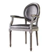 Chaise de salle à manger Warmfeel vintage traditionnelle en chêne vieilli avec accoudoirs, tissu crocodile perlé, bois massif, mobilier écologique pour la maison