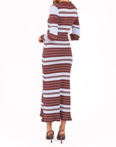 Abito midi da donna <span class=keywords><strong>in</strong></span> <span class=keywords><strong>maglia</strong></span> a costine a blocchi di colore, <span class=keywords><strong>vestito</strong></span> a <span class=keywords><strong>maglia</strong></span> aderente <span class=keywords><strong>con</strong></span> collo a polo e <span class=keywords><strong>spacco</strong></span>, abito casual a maniche lunghe - Product Image 3