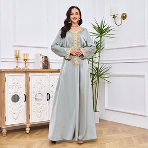 Vestido Abaya de Poliéster con Pedrerí<span class=keywords><strong>a</strong></span> Bordada, Elegante, para Mujer, Estilo Turco, Transfronterizo # Abaya, Caftán, Túnica, Vestido, Kimono - Product Image 1