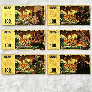6 pièces de billets de banque fantaisie en feuille d'or à l'effigie de personnages d'anime d'aventure <span class=keywords><strong>pirate</strong></span> et de dessins animés sur le thème du voyage en mer, pour collection de fans et cadeaux de fête - Product Image 2