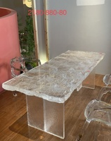 Ensemble de table à manger en bois élégant et moderne avec plateau en résine et chaises en tissu pour la maison, le bureau, la réception, le restaurant