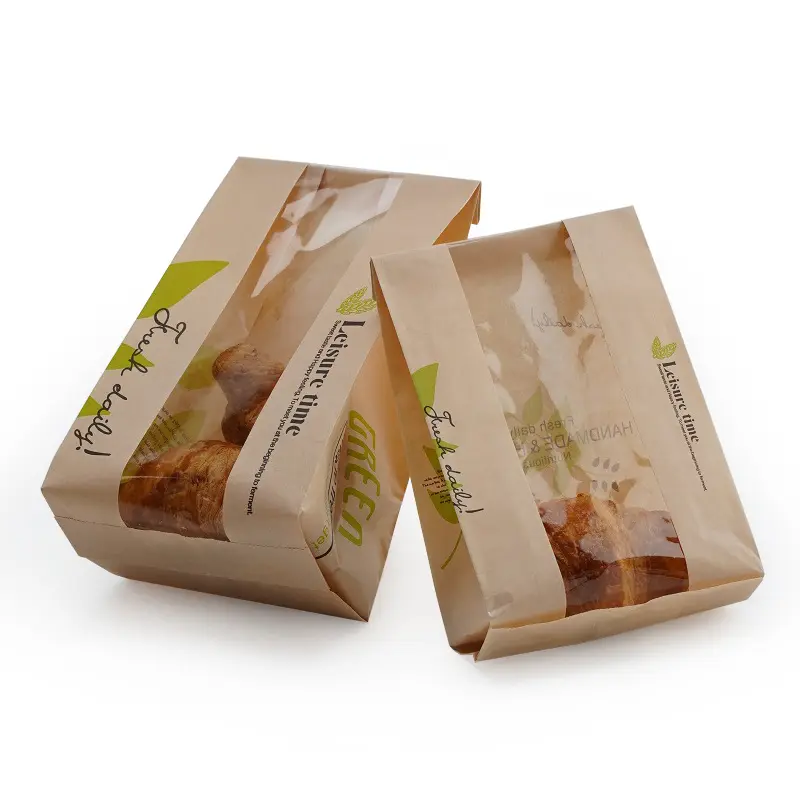 Custom Cheap Food Packaging Brown Kraft Paper bread Bag Wholesale Accept Custom Grease Proof Food Paper bag