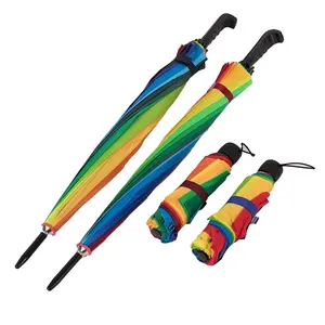 N268 도매 무지개 우산 16k 긴 손잡이 방풍 멀티 컬러 직선 우산 보험 선물 우산