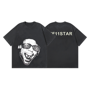 เสื้อยืดลายดาวสไตล์อเมริกันย้อนยุค Hell High Street ทรงหลวม ใส่ได้ทั้งชายหญิง ผ้าฝ้าย 100% แขนสั้น แบรนด์แฟชั่นสุดฮิต - Product Image 4
