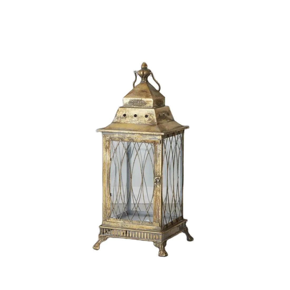 Atacado rústico quinta lanterna decoração com ouro antigo para castiçais de metal lanternas vela frascos para casamento