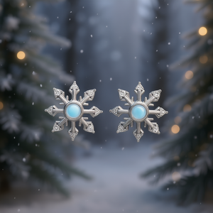 Orecchini a lobo con fiocco di neve in oro bianco e cristalli con incastonatura a castone, regalo per donna, gioielli alla moda e graziosi - Product Image 2