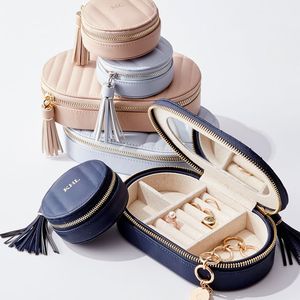 Fashion jewelry box cases quilted mirror vegan leather ring jewelry box with tassel