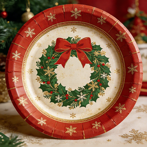 Assiettes de Noël jetables biodégradables, décorations de fête en gros, vaisselle écologique, motifs personnalisés - Product Image 2