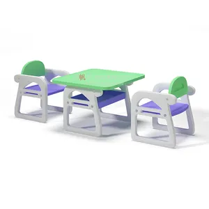 Furnitur sekolah taman kanak-kanak atau furnitur prasekolah, Meja desain ergonomis plastik penuh dan kursi untuk dua anak