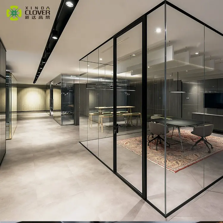 Foshan furniture manufacturer aluminum frameless glass office wall panels partition systems room divider