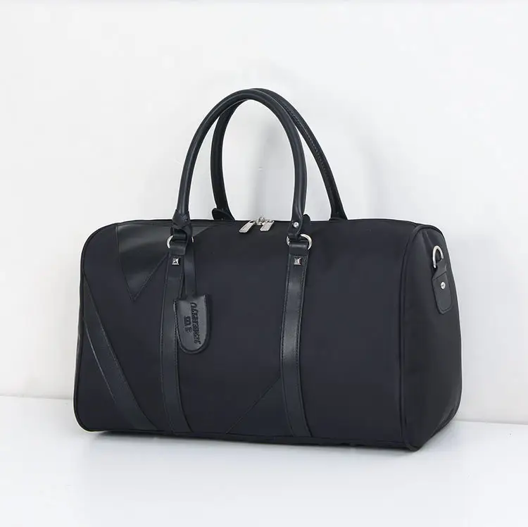 Stylish PU Leather And Canvas Out Door Travel Weekend Men Large Black Duffel Bag For Travelling
