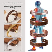 Pulsera Magnética con Anillo de Piedra Magnética, Estilo Vintage con Flores, Bañado en Cobre Rojo Antiguo, Joyería Unisex