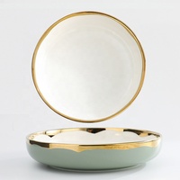 Ensemble de table à manger de style nordique vert clair, nouveau design avec bordure dorée, vaisselle en céramique pour les fêtes