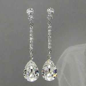 Pendientes colgantes de cristal Swarovski chapados en oro blanco con forma de gota de agua, joyería clásica de boda para mujer E1951 - Product Image 3