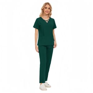 Commercio all'ingrosso della fabbrica Unisex morbido elastico tessuto dentale ospedale medico Scrub uniformi set Top + pantaloni dritti Scrub uniforme - Product Image 5