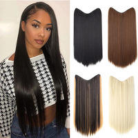 Extension de cheveux longue et droite en V à clipser, une seule pièce, clip en U à 4 griffes, 60cm/45cm, Noir naturel/Châtain clair/Châtain foncé, 4V Direct