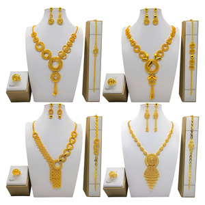 Arábia Saudita 24K Banhado A Ouro Etéreo Noiva Colar Brincos Anel Pulseira Indian Bridal Jewelry Set para As Mulheres - Product Image 1