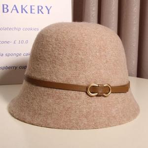 Wool Bucket <b>Hat</b> With Leather Buckle For Women Spring Autumn Foldable <b>Warm</b> <b>Hat</b> - Product Image 5