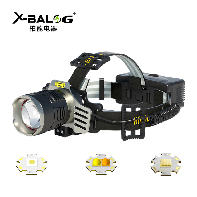 High-Power Rechargeable LED Headlamp Aluminum Alloy Body IP44 Waterproof Camping Flashlight with 100000 Hours Lifespan Dimmable