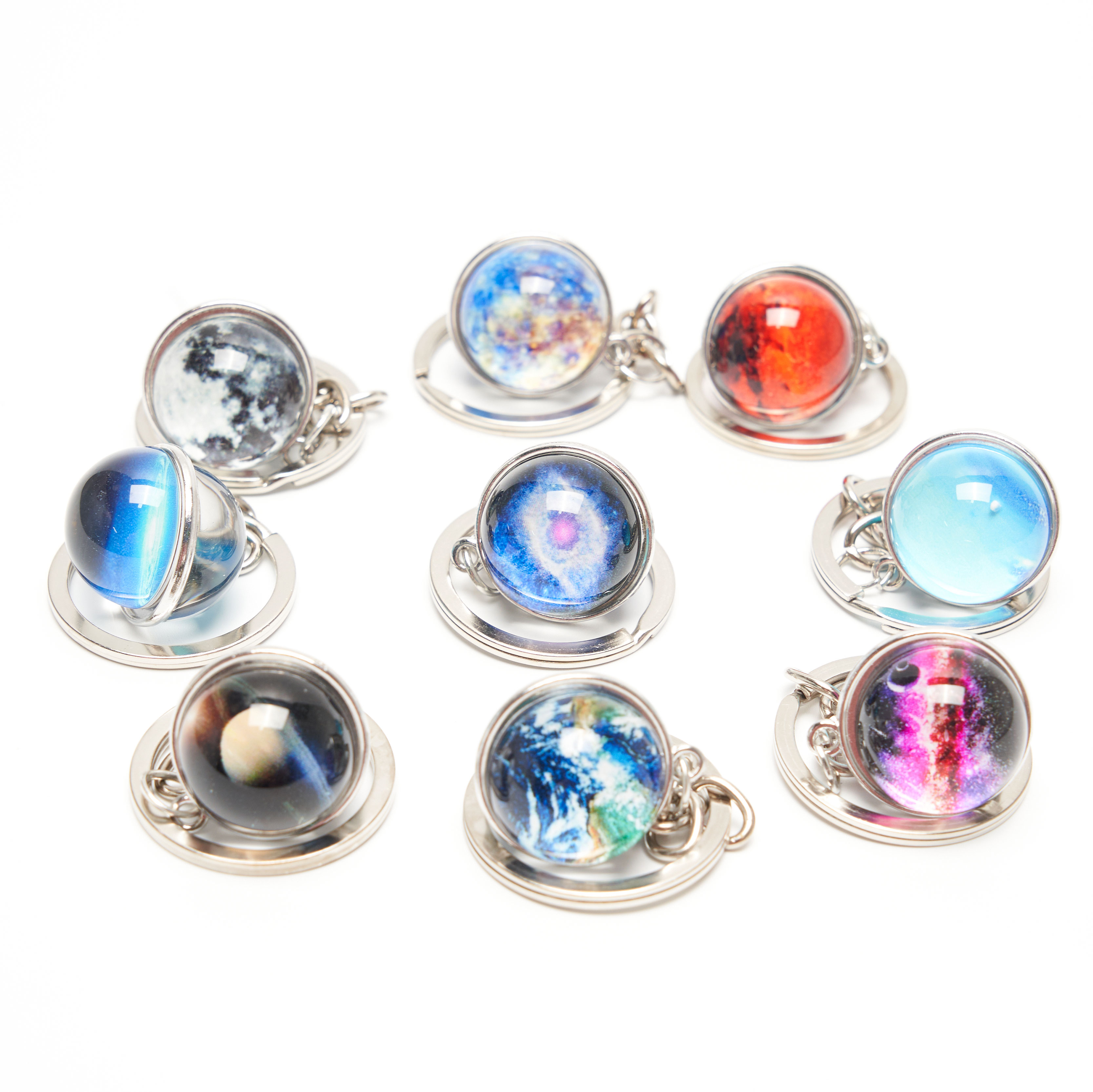 18 pièces Planète Verre Lune Porte-clés Solaire Keychain Hommes Terre Globe Keychain