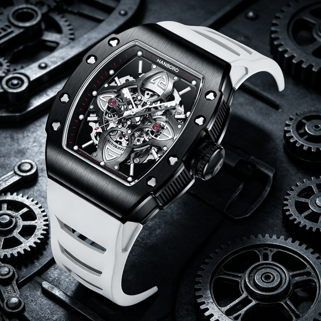 Luxury Sport Limited Edition Tonneau Skeleton Watch Men Stainless Steel Case Miyota Automatic Mechanical High Quality 20mm White
