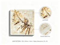 Carrelage mural moderne à motif de veine de feuille 100x100mm, carrelage artistique en céramique imprimé à la main, motif botanique pour mur intérieur, crédence de cuisine