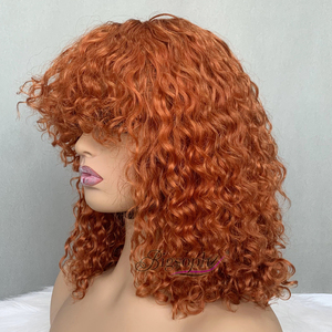 Best Seller Vietnamese Human Hair Curly <b>Bob</b> with Bangs 12 Inch Short Length Super Thick None Lace <b>Wig</b> - Product Image 4