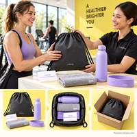 Kit de bienvenue pour les membres du studio de fitness personnalisé : sac à cordon, bouteille de sport, serviette de gym, bandeau, carte de membre, ensemble de logo