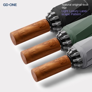 10 Bone Section Anti-Rebound Wood Grain Reverse <b>Automatic</b> <b>Umbrella</b> One-Button Open Business <b>Umbrella</b> Manufacturers Spot Printing - Product Image 2