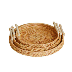 Harmony Hot Sale Tabletop Home Decor Friendly Natural Wicker Decor Round Woven Rattan Basket Tray