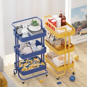 Chariot utilitaire à 3 niveaux en maille avec poignée et roues verrouillables, étagères de rangement multifonctionnelles pour la cuisine, le salon, le bureau - Product Image 1