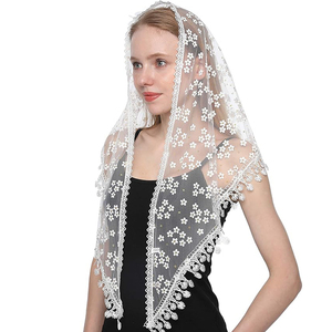 Mantille espagnole <span class=keywords><strong>blanche</strong></span> triangulaire, voile de chapelle d'église catholique, voile doux en dentelle florale en tulle, couvre-chef pour femmes, mariage - Product Image 1