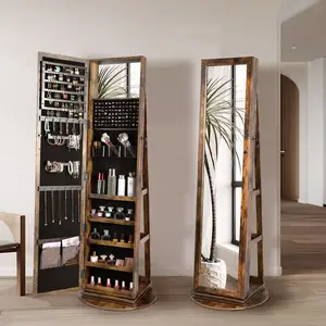 Specchio per toeletta a tutta lunghezza in legno di stoccaggio personalizzato in piedi armadio per gioielli rotante a 360 gradi