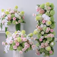 Dekorasi Pernikahan Grosir H556 Bunga Sutra Pink Hijau untuk Centerpiece, Bunga Lorong, Bunga Artifisial, Bola Bunga Mawar Real Touch