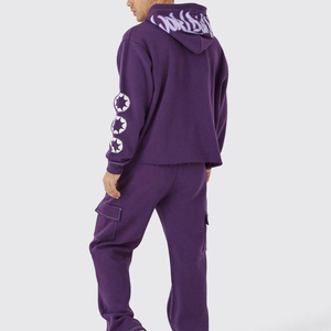Ensemble de survêtement pour homme avec sweat à capuche et pantalon de survêtement à appliques florales, deux pièces, style streetwear, personnalisable, vente en gros OEM - Product Image 4
