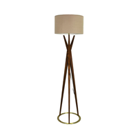 Lampe sur pied européenne en bois de noyer et laiton avec abat-jour en tissu couleur avoine, base LED E27 pour chambre à coucher, salon, bureau