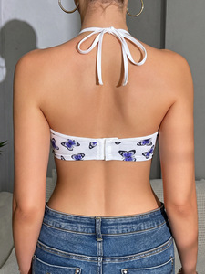 KISS ME ANGEL <span class=keywords><strong>Top</strong></span> Corto Sexy da <span class=keywords><strong>Donna</strong></span> con Motivo a Farfalla, Scollo Avvolgente, Rete Trasparente, Patchwork, Apertura Frontale e Laccetti Arricciati - Product Image 6