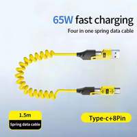 Fabrikneues Zinklegierung PD 27W 65W 1,5M 4-in-1 5Fts Spiralfeder-Ladekabel 3A Smart Data USB Spiralfeder-Verlängerungskabel Schnellladegerät