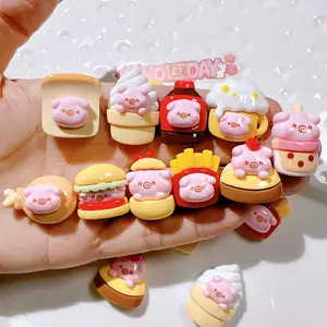 Kawaii Pig Burger Colorful Food Play Cupcake Resin Flatback Cabochon For Jewelry Making Craft DIY Accessories