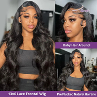 Peluca de Cabello Humano con Frente de Encaje, Ondulada, 13x6 HD, Peluca Frontal de Encaje 13x4 sin Pegamento para Mujeres Negras, Alibaba