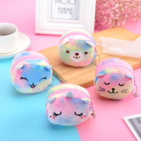 Porte-monnaie en peluche coloré en forme de chat, mignon et de dessin animé, portefeuille circulaire en fausse fourrure de chat, pochette pour fille, sacs organisateurs pour clés et écouteurs, cadeau pour enfants
