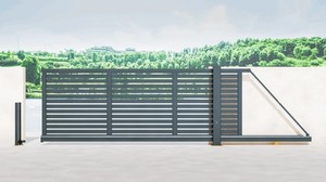 Système de porte d'entrée en alliage d'aluminium gris <span class=keywords><strong>anthracite</strong></span>, panneaux métalliques, porte coulissante automatique intelligente pour villa - Product Image 4