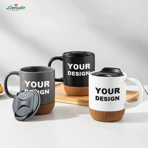 Custom Logo Porcelain Ceramic <b>Mug</b> Cork Base | Large Capacity Portable Coffee Cup BPA Free Dishwasher Safe <b>Reusable</b> Eco-Friendly - Product Image 1