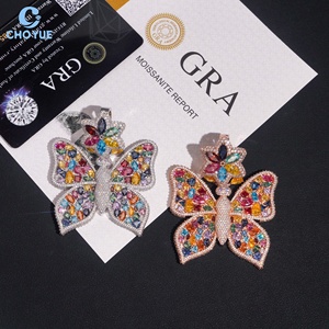 Pendentif Papillon Vintage CHOYUE en Moissanite Colorée, Argent 925 Plaqué Or Rose, 63x51mm, Certifié GRA, Luxe pour Femme, Idéal Soirée - Product Image 1