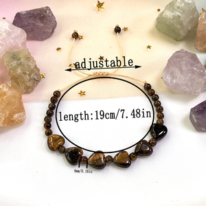 タイガーアイストーンブレスレット、ハートビーズ付き、ロマンチックな天然石の手作りジュエリー、愛の魔法と勇気のブレスレット - Product Image 3