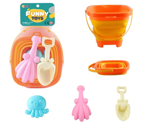 Juguetes de Playa Baratos para el Verano, Juguetes de Arena para la Playa, 4 Piezas, Cubo Plegable de Plástico y Goma Suave para Jugar con Agua, Juguetes de Baño para Niños - Product Image 1