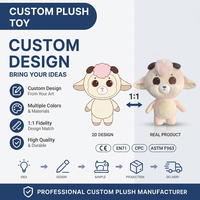 Peluche personnalisée en forme de mouton OEM, fabrication d'animaux en peluche 2D à 3D, faible MOQ, logo personnalisé pour cadeau enfant ou promotion de marque CE EN71