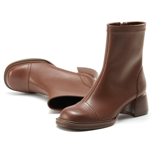 Bottines Chelsea pour femmes faites à la main avec talon épais de 5 cm Nouveau design Fermeture éclair latérale Tige en <span class=keywords><strong>cuir</strong></span> véritable Doublure en <span class=keywords><strong>cuir</strong></span> de veau - Product Image 2